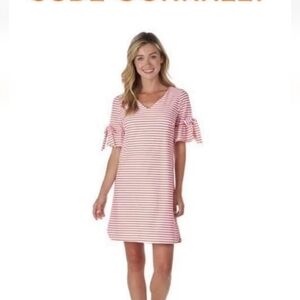 Jude Connally Cory Dress Size XS Coral White Stripe V Neck Shift Style